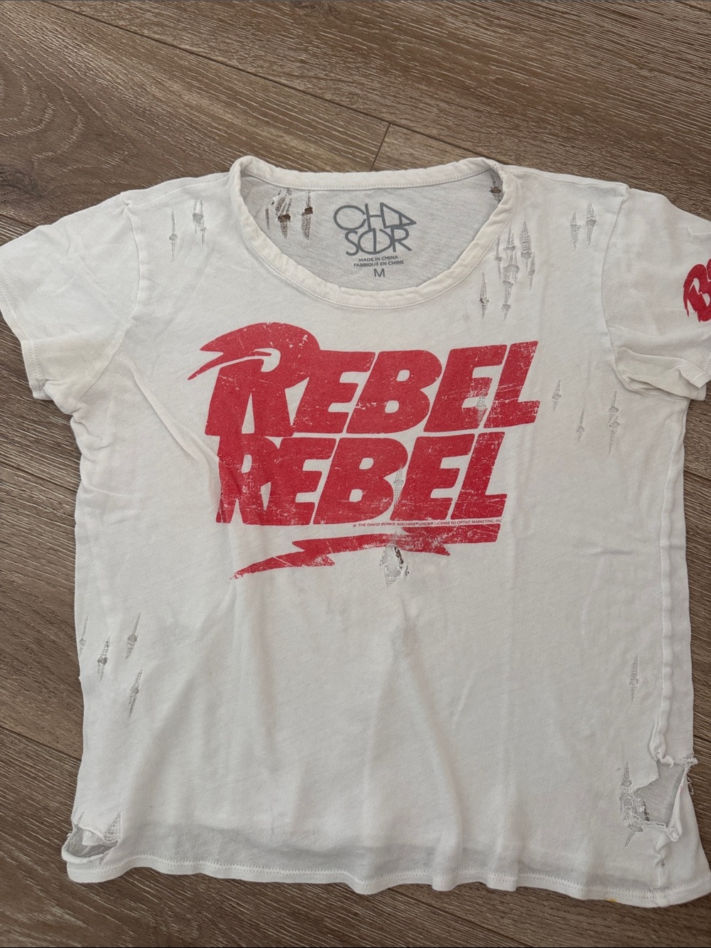Chaser White Short Sleeve Tee with Red 'REBEL REBEL' Graphic